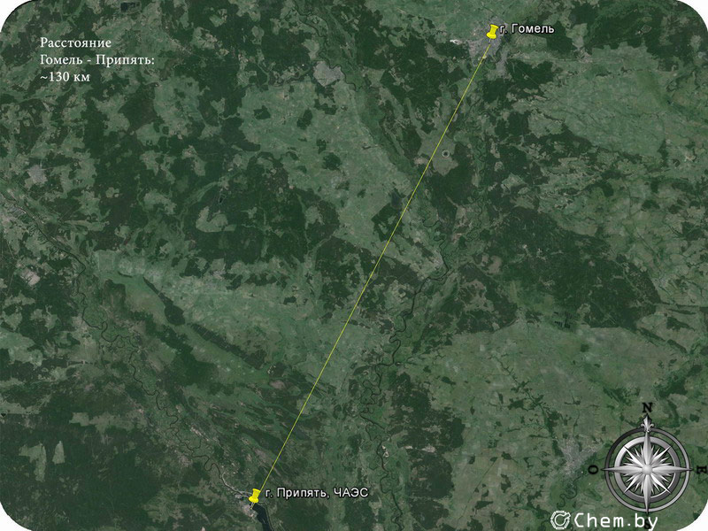 Карта местности Гомель - Припять 130км